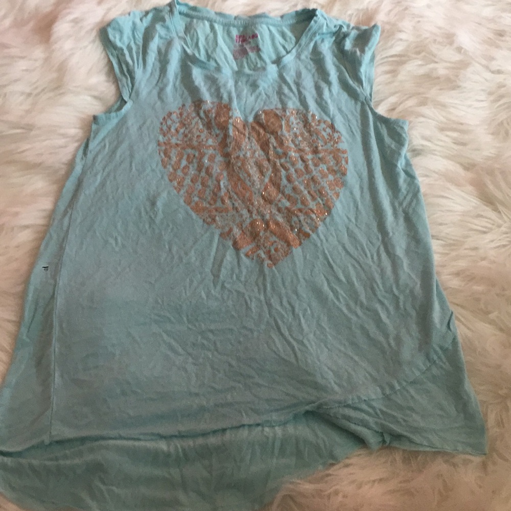 Blue, golden sparkly heart tee.